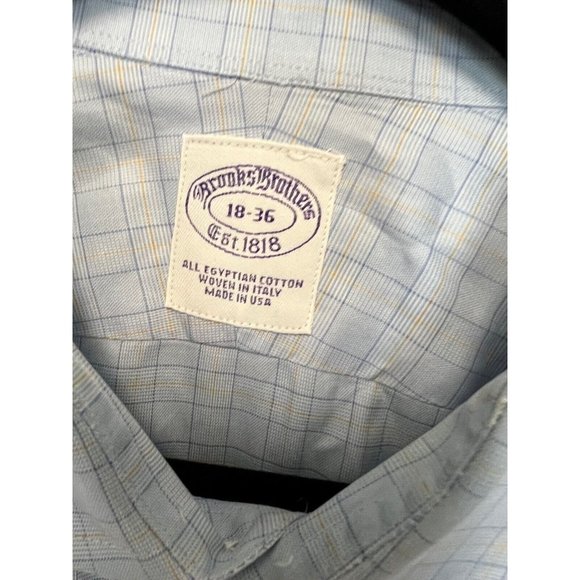 Brooks Brothers 1818 Mens Dress Shirt 18 - 36 Blue Egyptian Cotton Long Sleeve - Picture 8 of 13